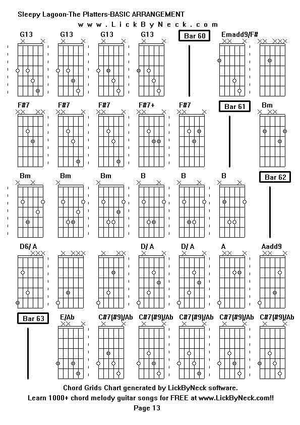 Chord Grids Chart of chord melody fingerstyle guitar song-Sleepy Lagoon-The Platters-BASIC ARRANGEMENT,generated by LickByNeck software.